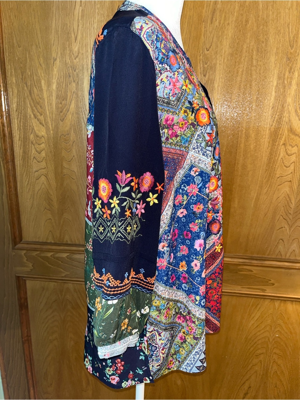 John Mark Navy Blue Multi Scarf Embroidered Floral Tunic - Picture 12 of 16